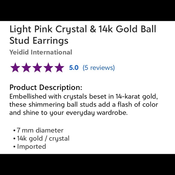 14k Gold Stud Earrings with Pink Crystals - Picture 6 of 6